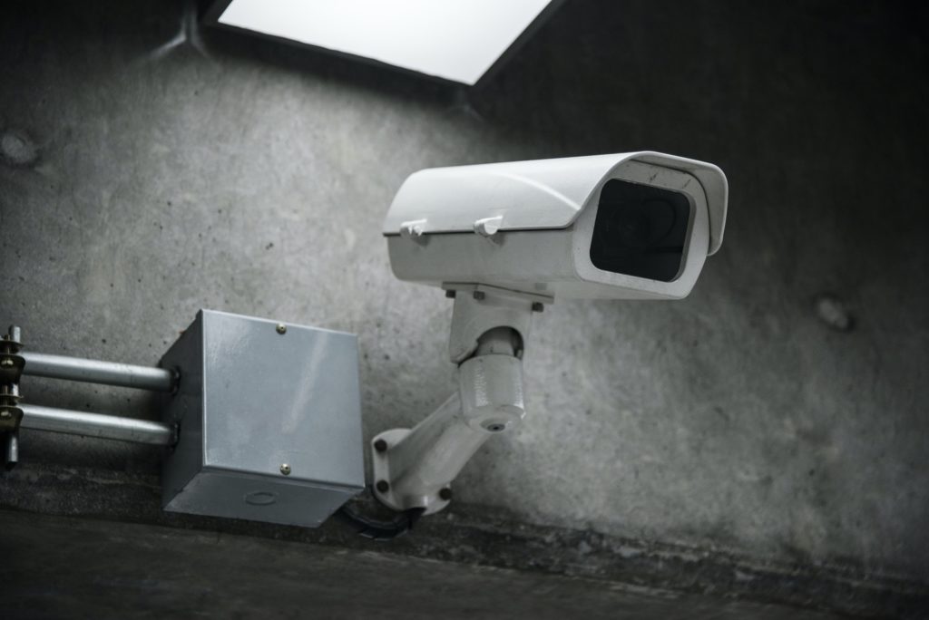 Closeup of CCTV camera on the wall