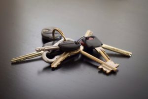 Keyring with a bunch of keys.